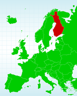 map of europe with finland highlighted in red